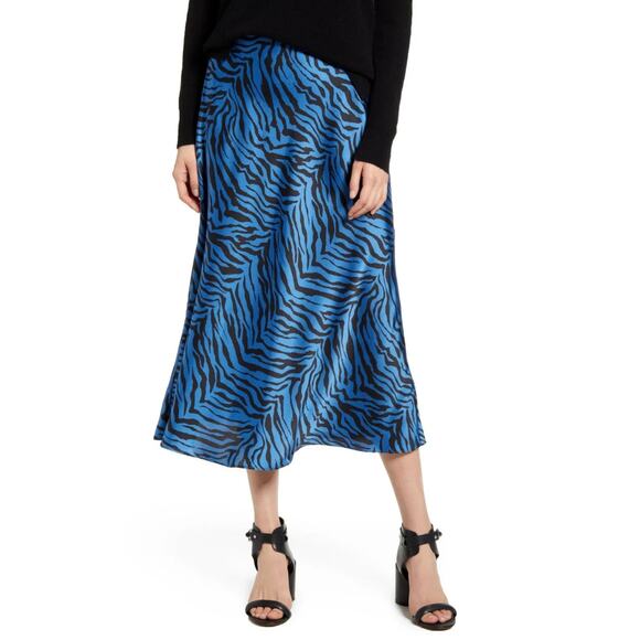 Rebecca Minkoff Zebra Print Midi Skirt Blue Black Size 6 - Picture 1 of 7